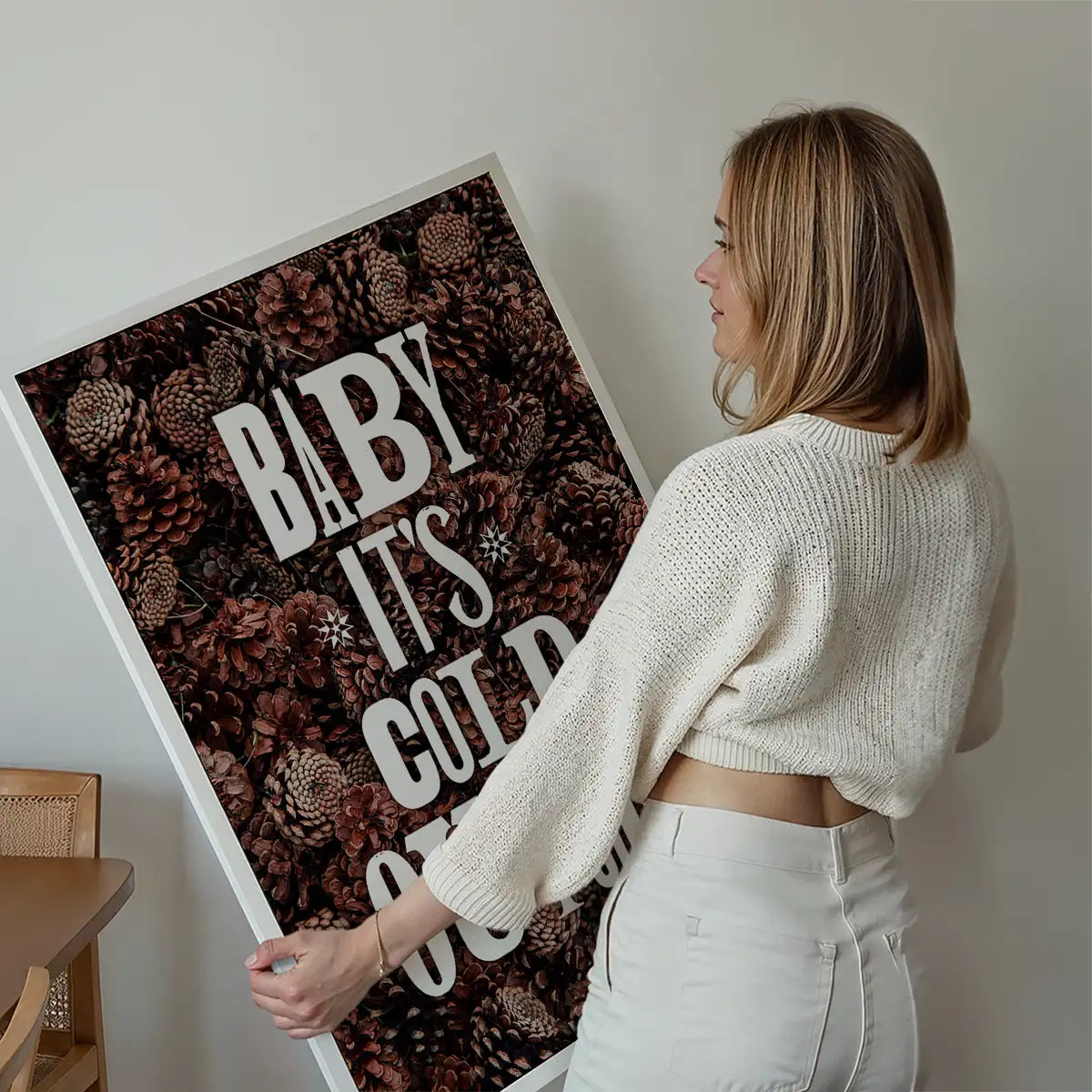Baby It's Cold Outside Vintage Typography Pine Cones Christmas Print