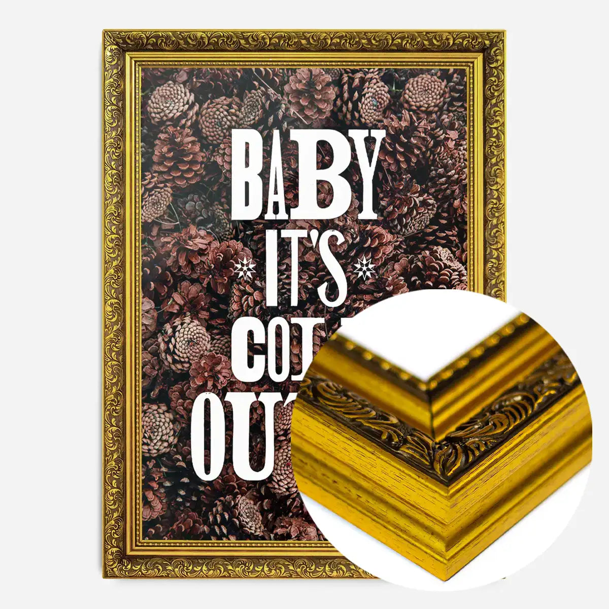Baby It's Cold Outside Vintage Typography Pine Cones Christmas Print