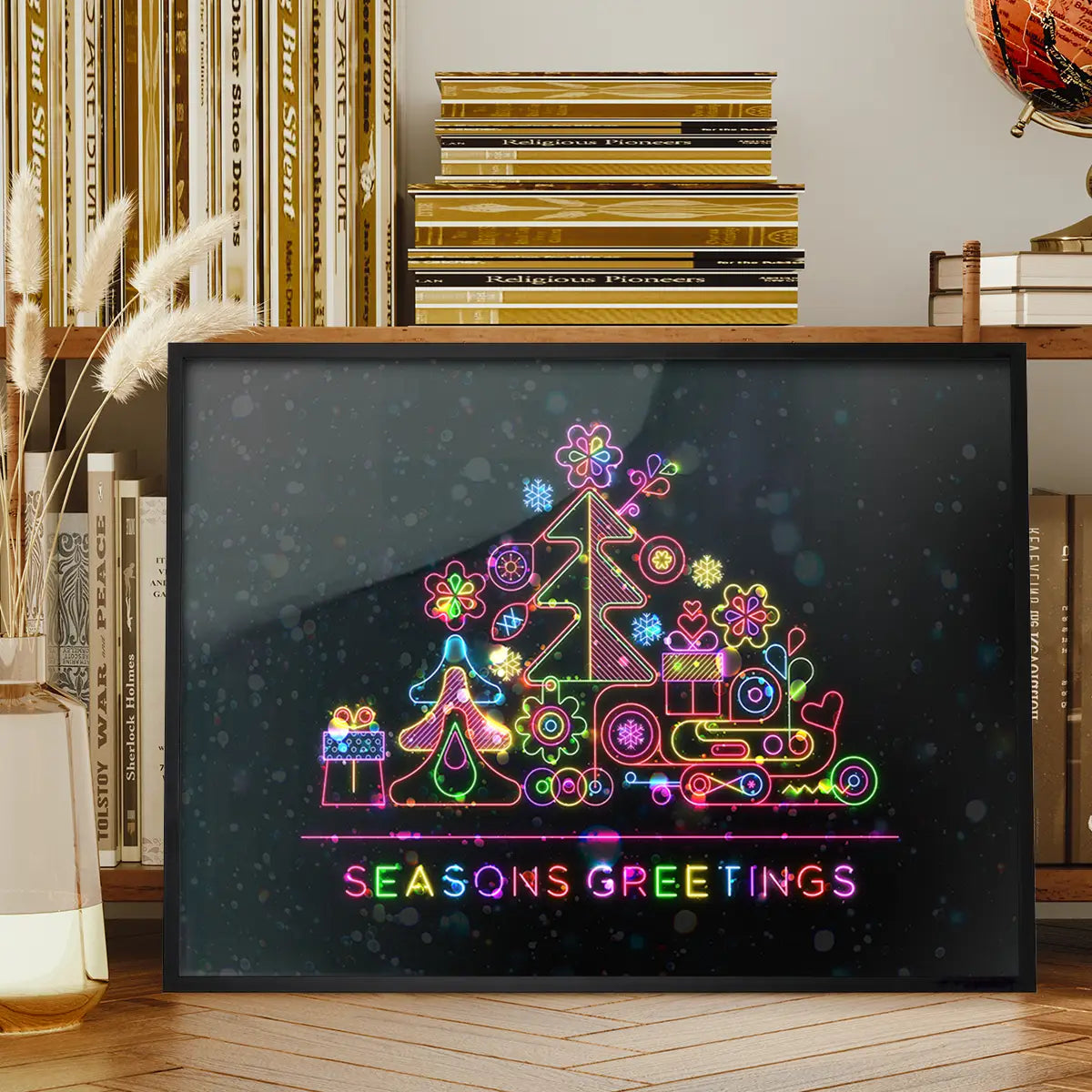 Seasons Greetings Neon Christmas Tree Print