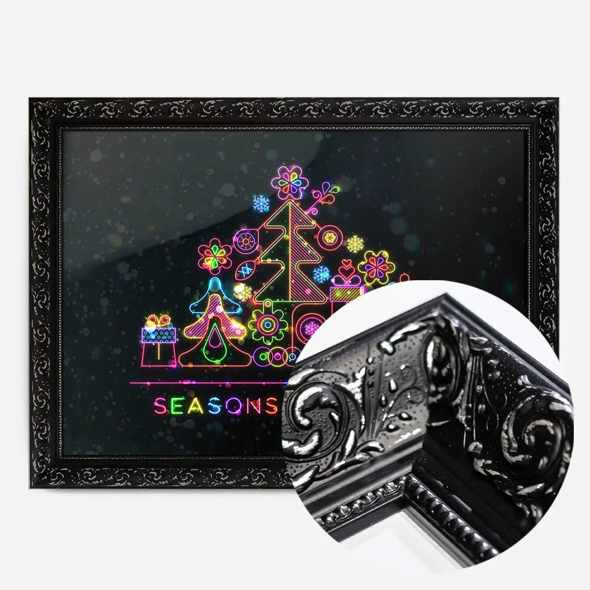 Seasons Greetings Neon Christmas Tree Print
