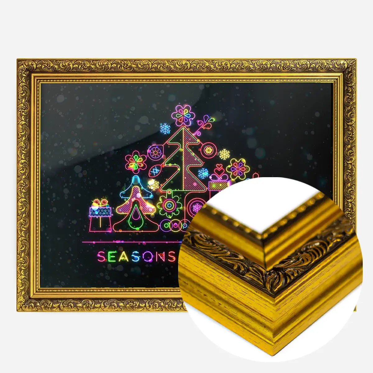 Seasons Greetings Neon Christmas Tree Print