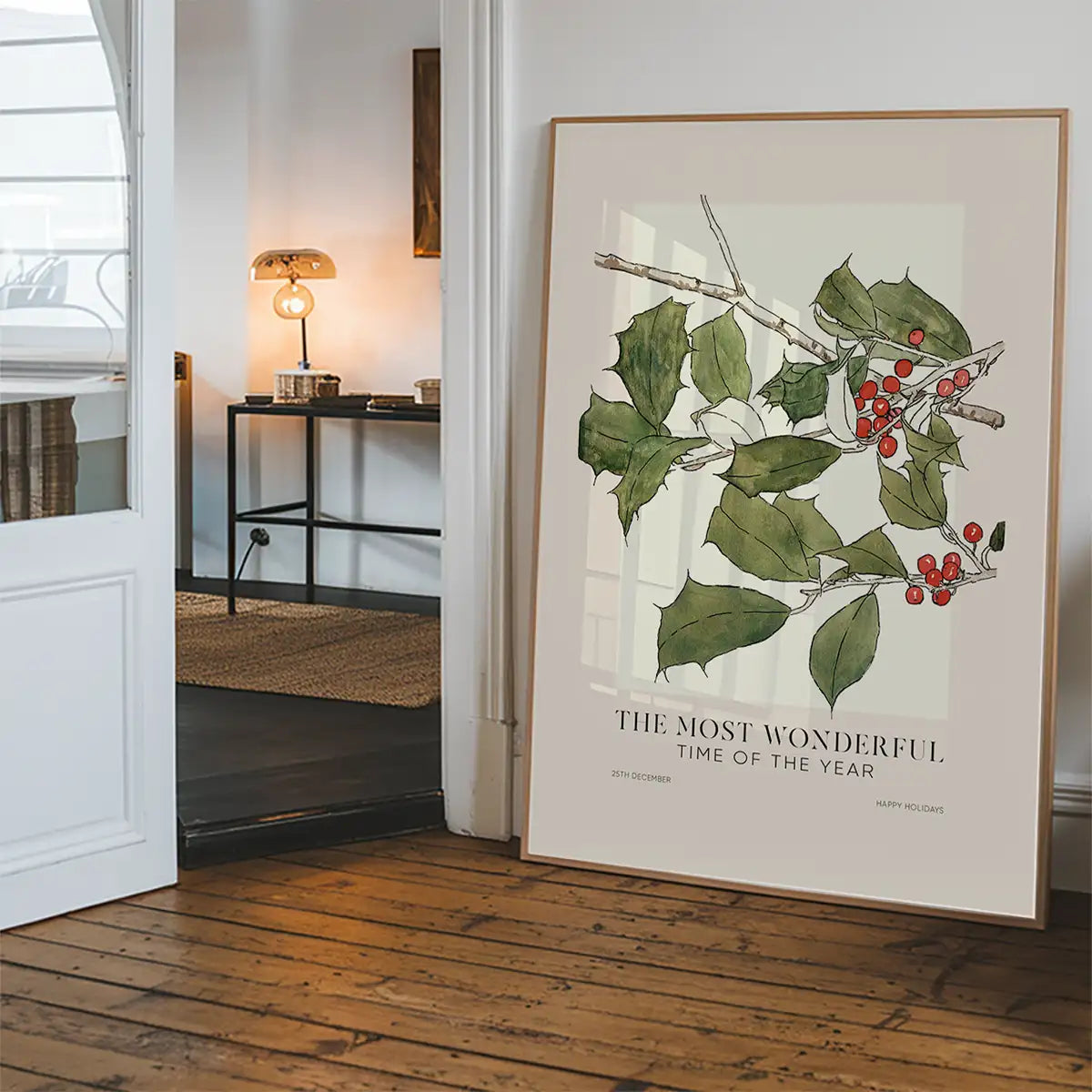 The Most Wonderful Time Of Year Holly Christmas Print