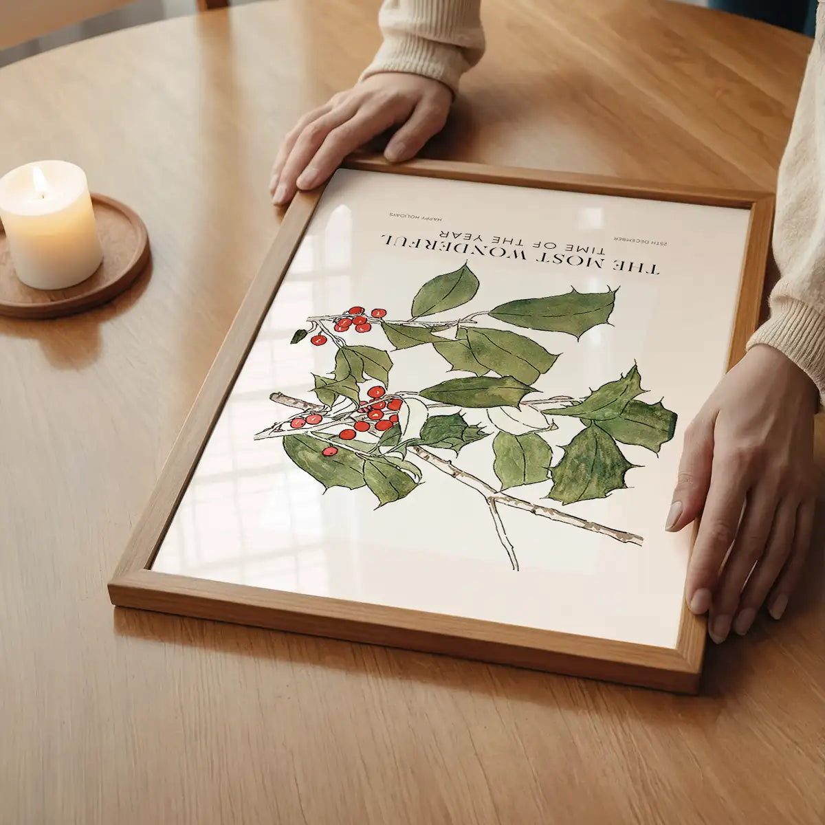 The Most Wonderful Time Of Year Holly Christmas Print