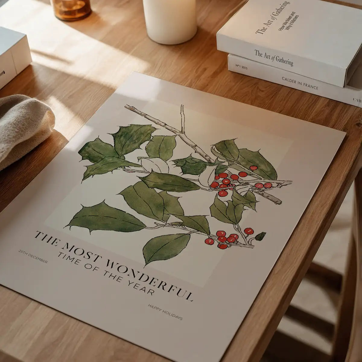The Most Wonderful Time Of Year Holly Christmas Print