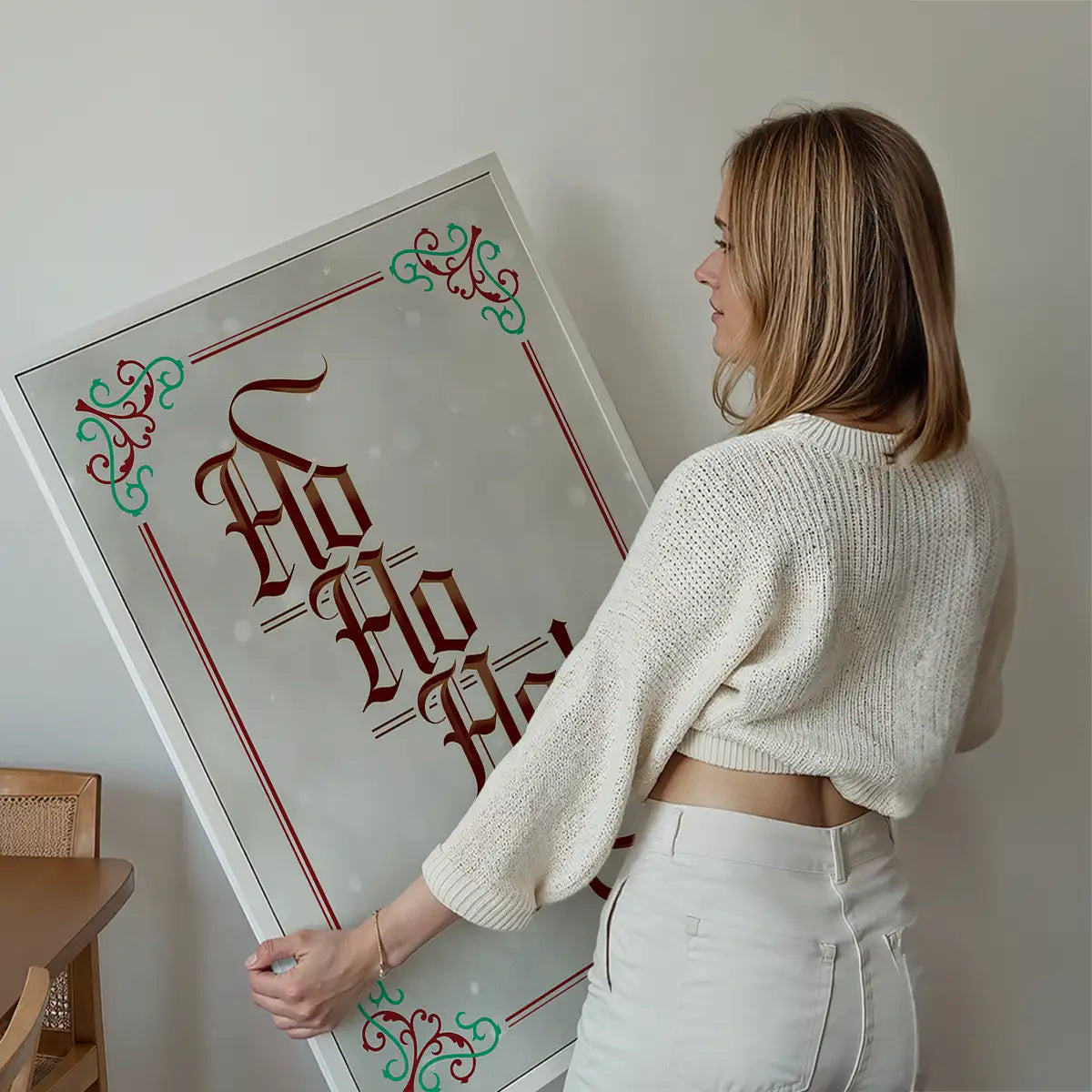 Ho Ho Ho Gothic Text Christmas Print White