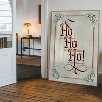 Ho Ho Ho Gothic Text Christmas Print White