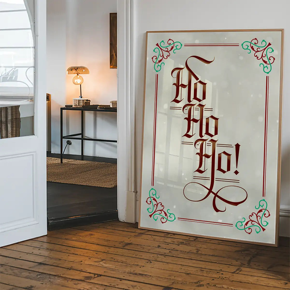 Ho Ho Ho Gothic Text Christmas Print White