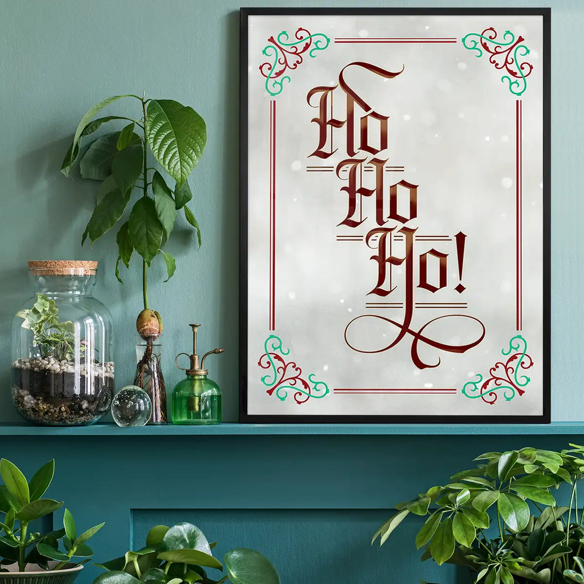 Ho Ho Ho Gothic Text Christmas Print White