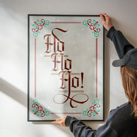 Ho Ho Ho Gothic Text Christmas Print White