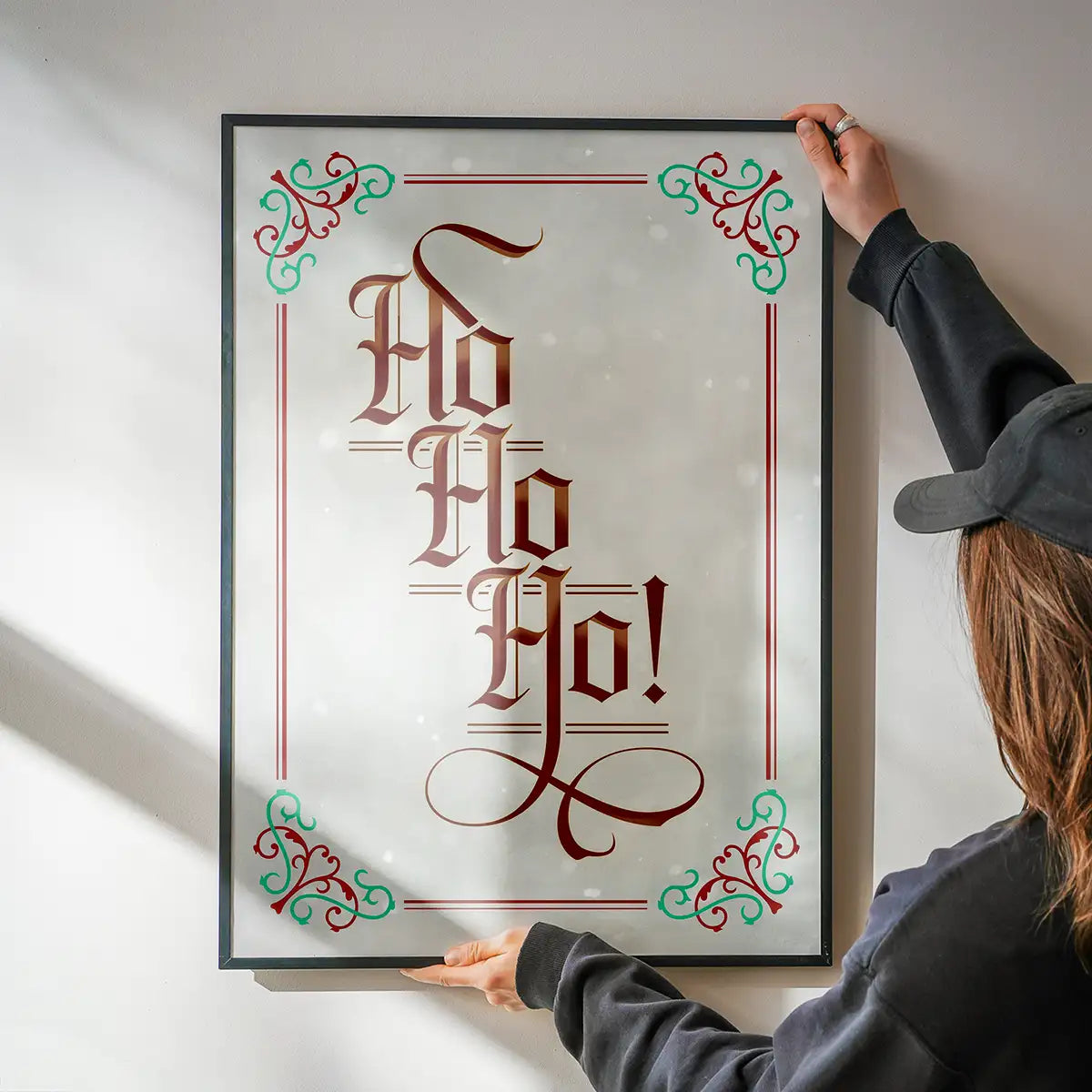 Ho Ho Ho Gothic Text Christmas Print White