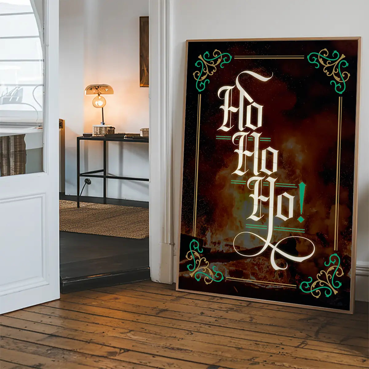 Ho Ho Ho Gothic Text Christmas Print Dark