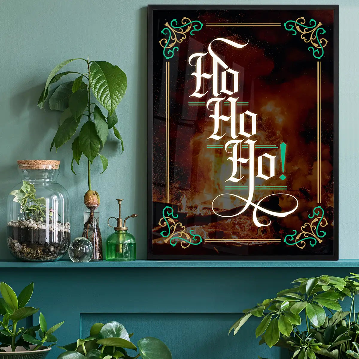 Ho Ho Ho Gothic Text Christmas Print Dark