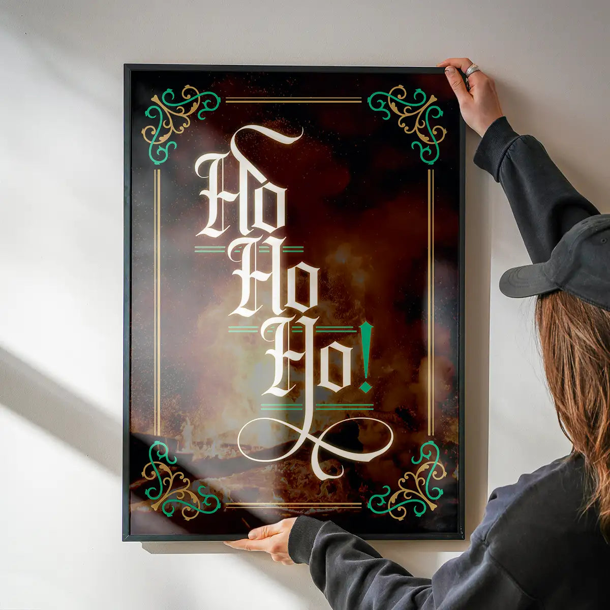 Ho Ho Ho Gothic Text Christmas Print Dark