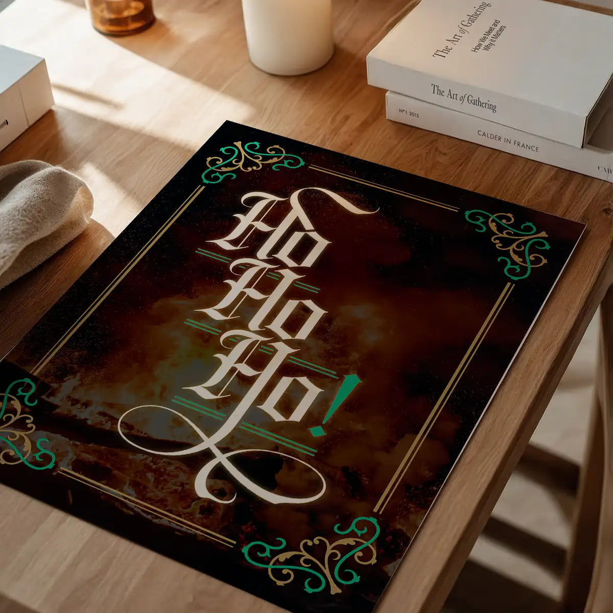 Ho Ho Ho Gothic Text Christmas Print Dark