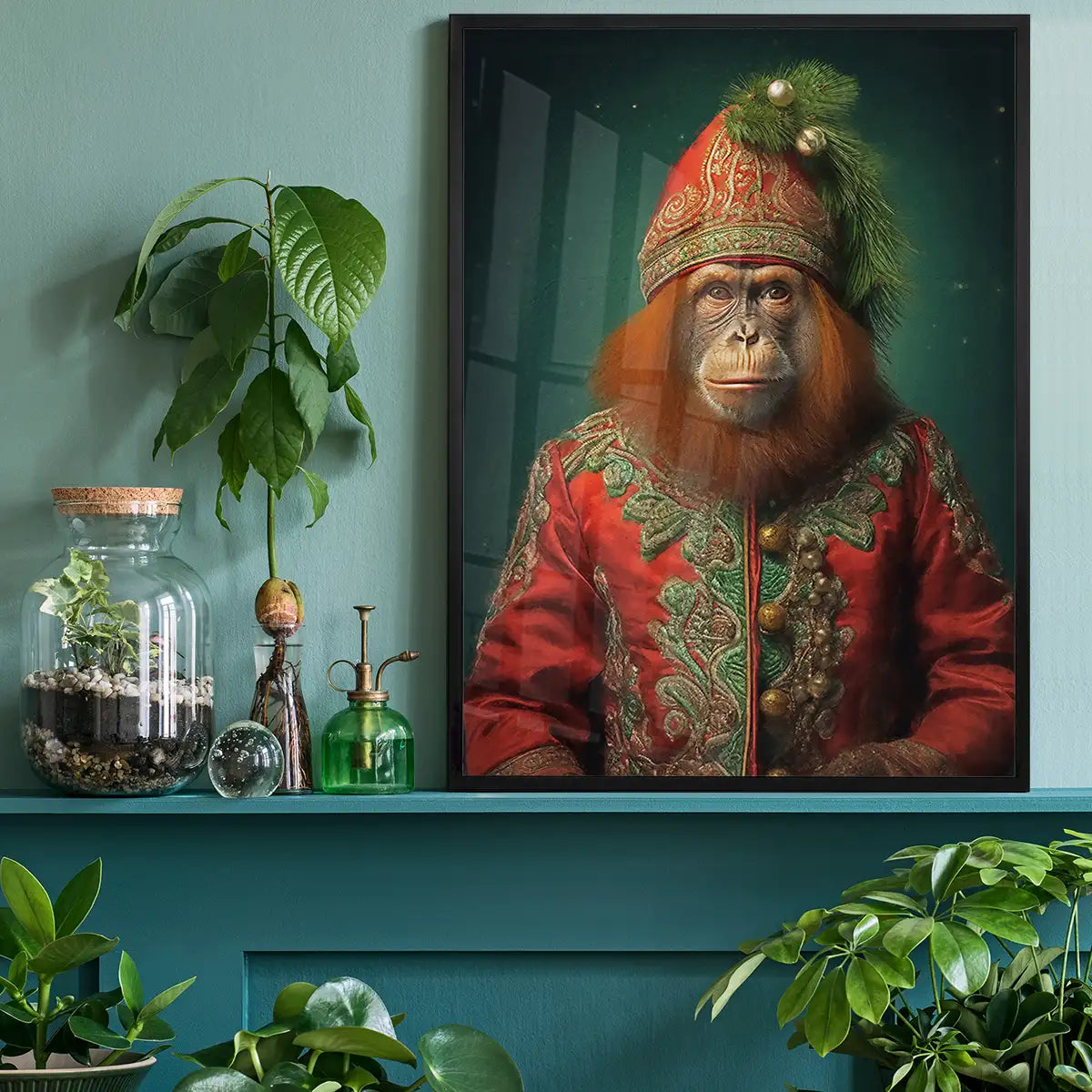 Christmas Orangutan Animal Portrait Print