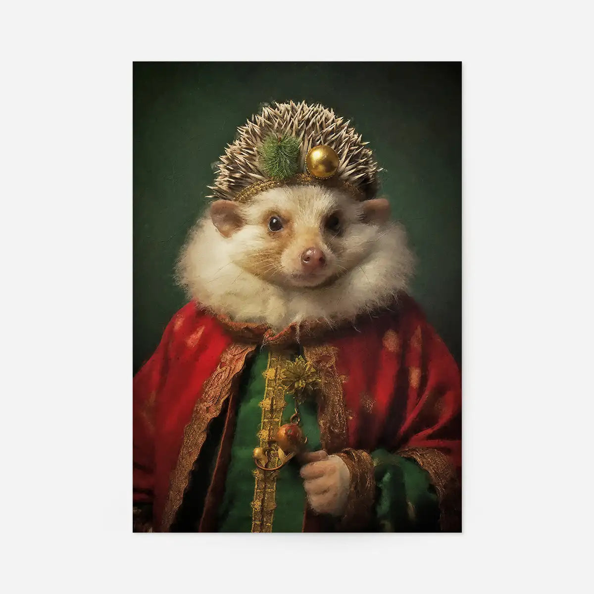 Christmas Hedgehog Animal Portrait Print
