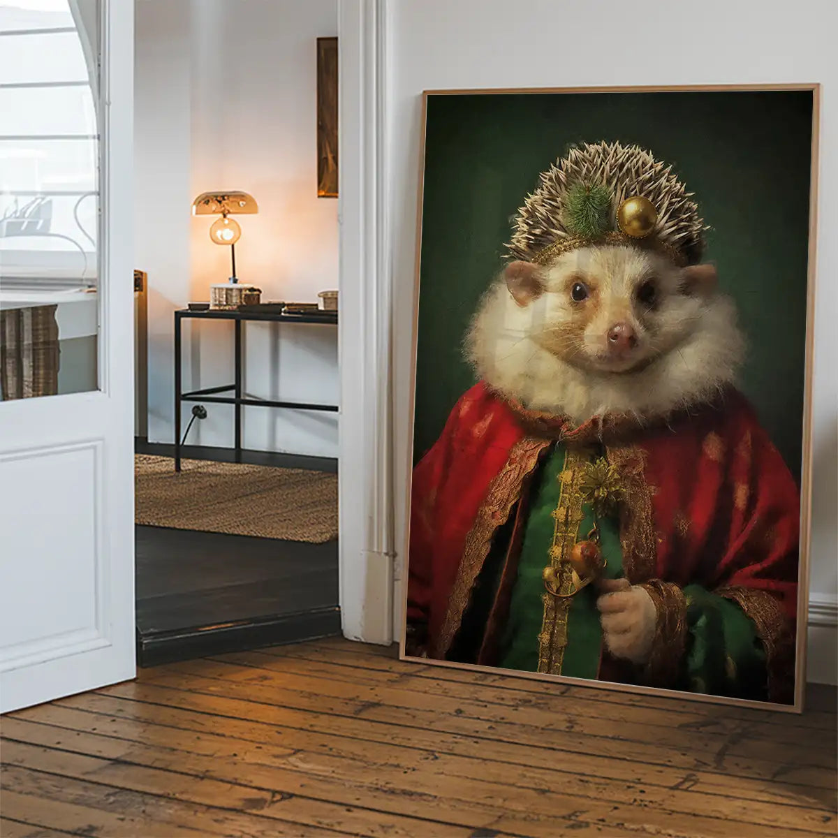Christmas Hedgehog Animal Portrait Print