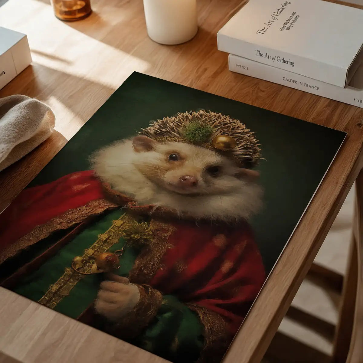 Christmas Hedgehog Animal Portrait Print