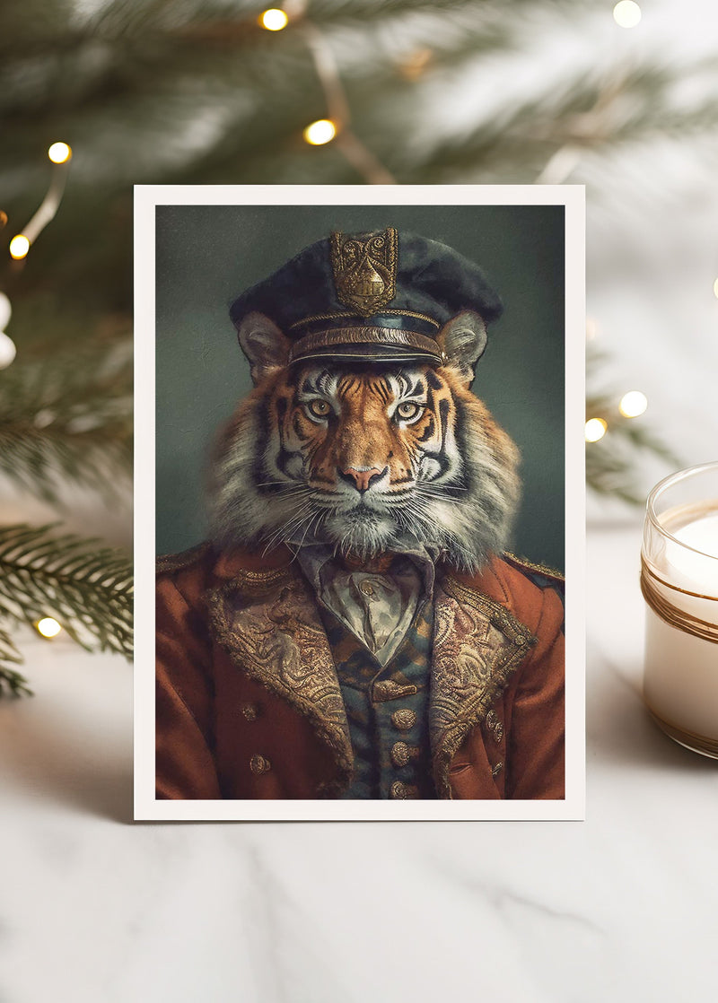 Festive Tiger with HatA6 Christmas Greetings Card