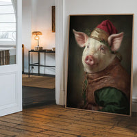 Christmas Pig Animal Portrait Print