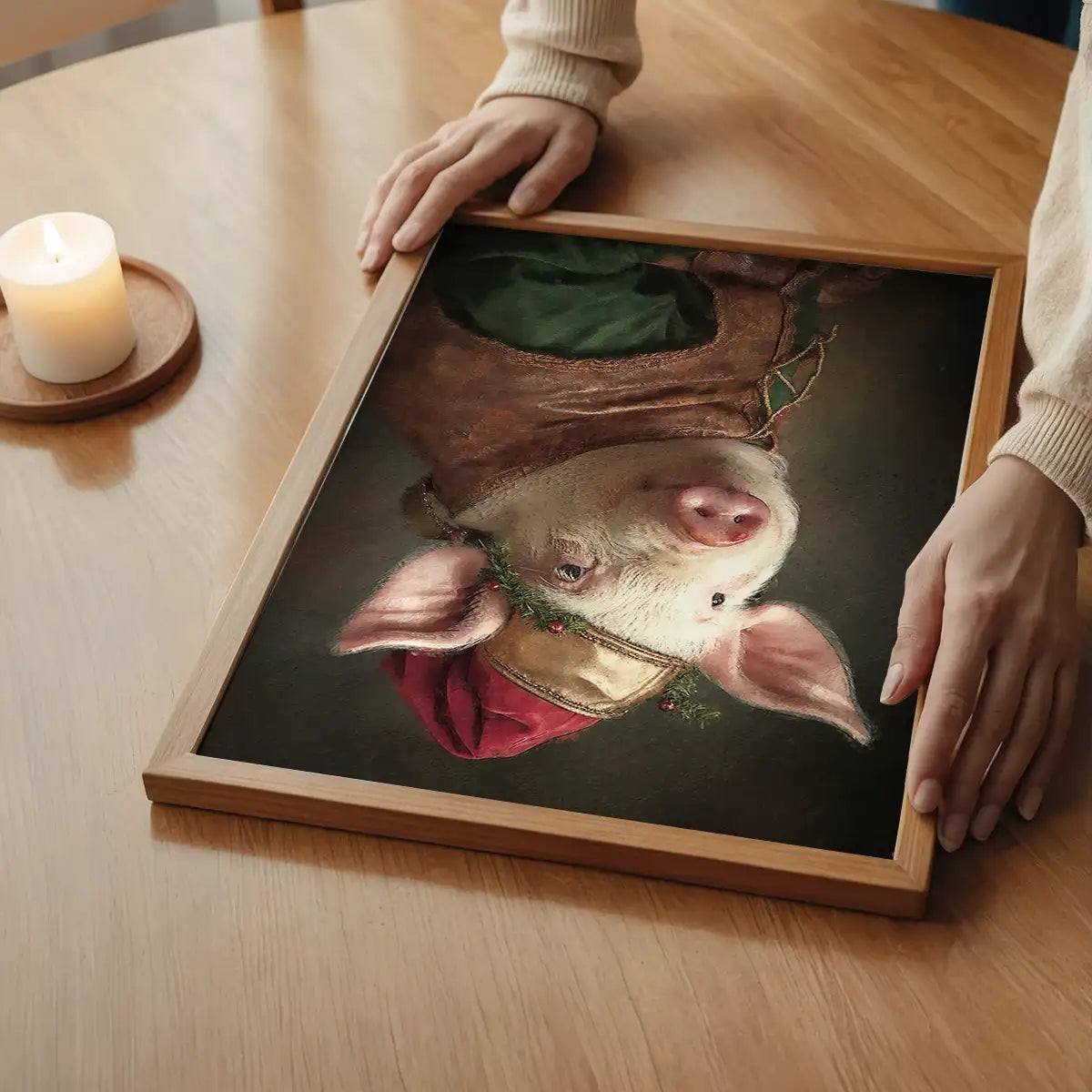 Christmas Pig Animal Portrait Print