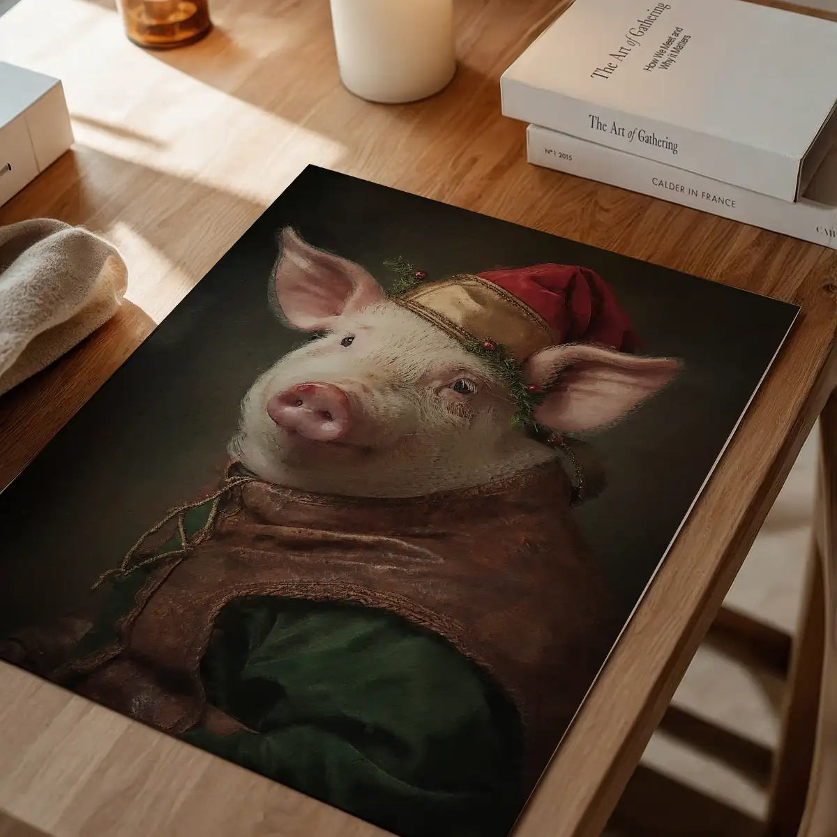 Christmas Pig Animal Portrait Print
