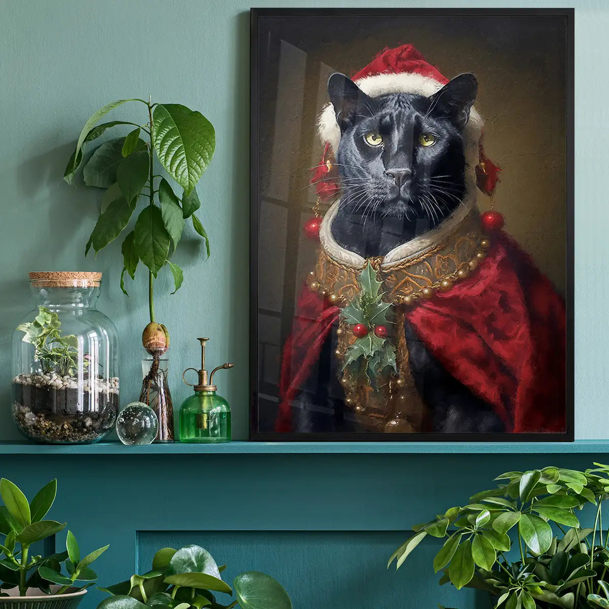 Christmas Panther Animal Portrait Print