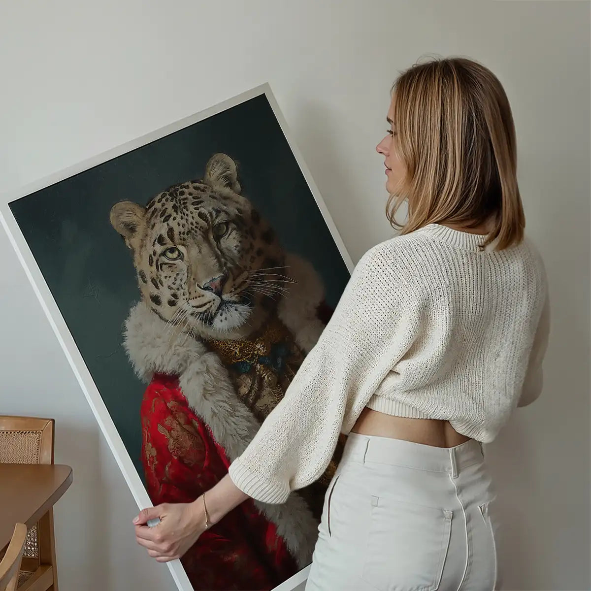 Christmas Snow Leopard Animal Portrait Print