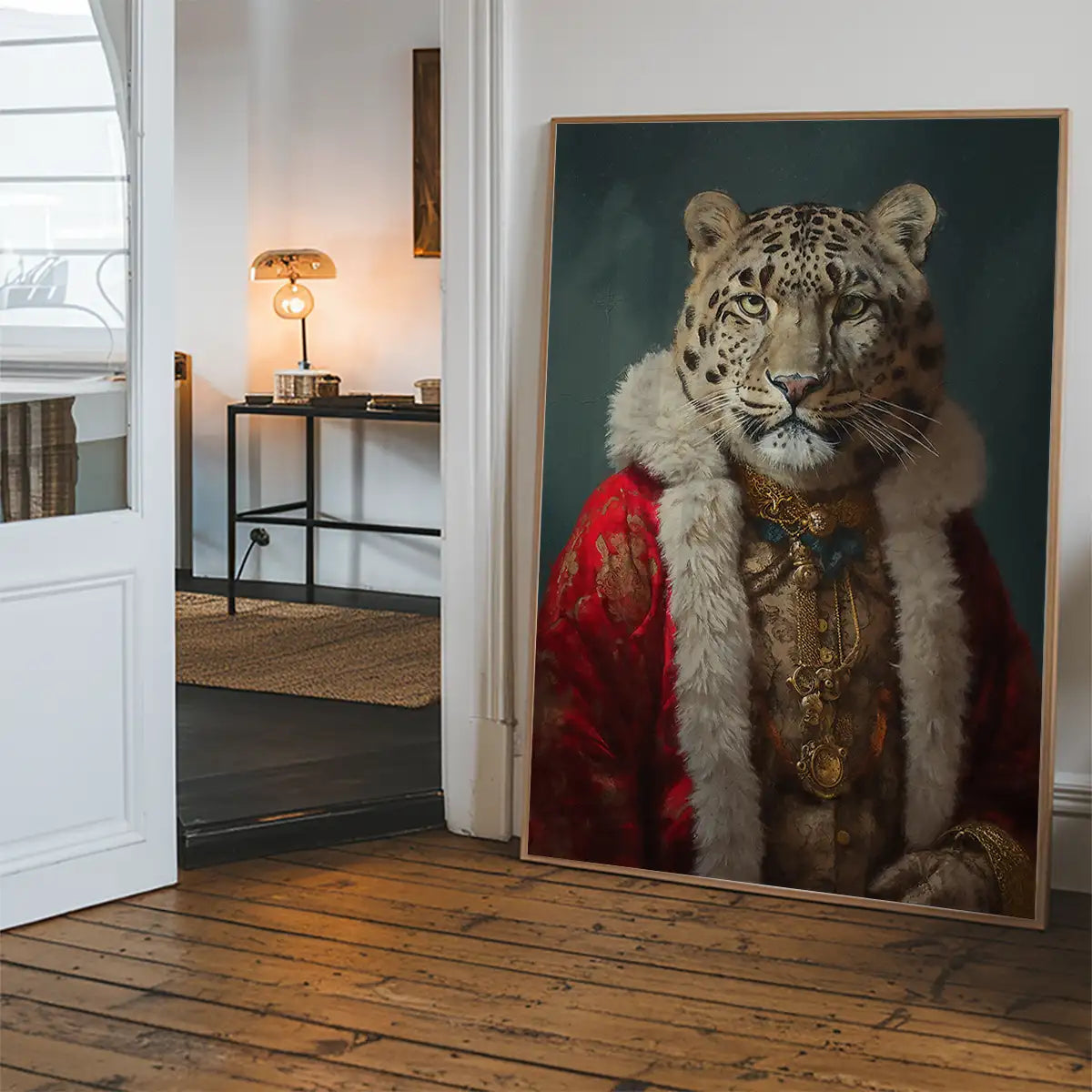 Christmas Snow Leopard Animal Portrait Print