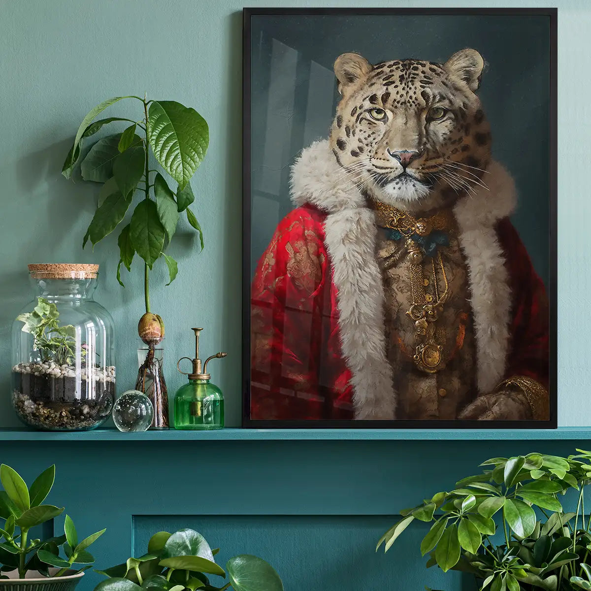Christmas Snow Leopard Animal Portrait Print