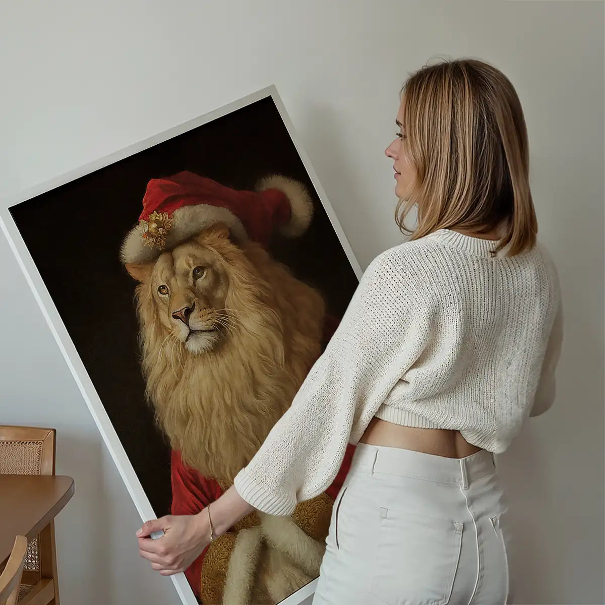 Christmas Lion Animal Portrait Print