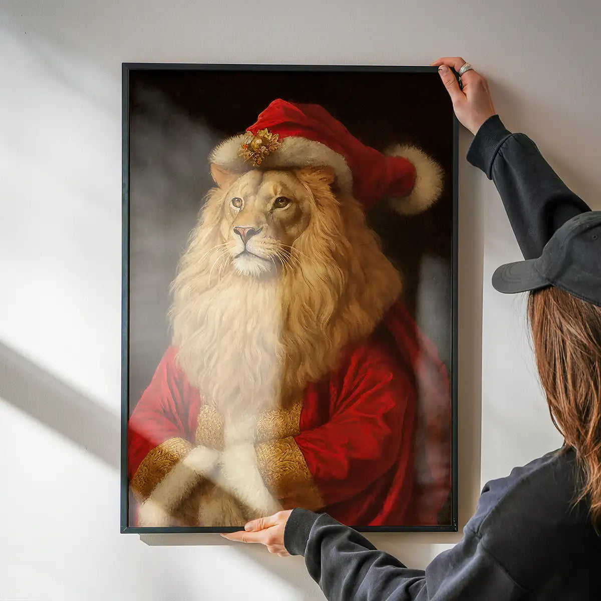 Christmas Lion Animal Portrait Print