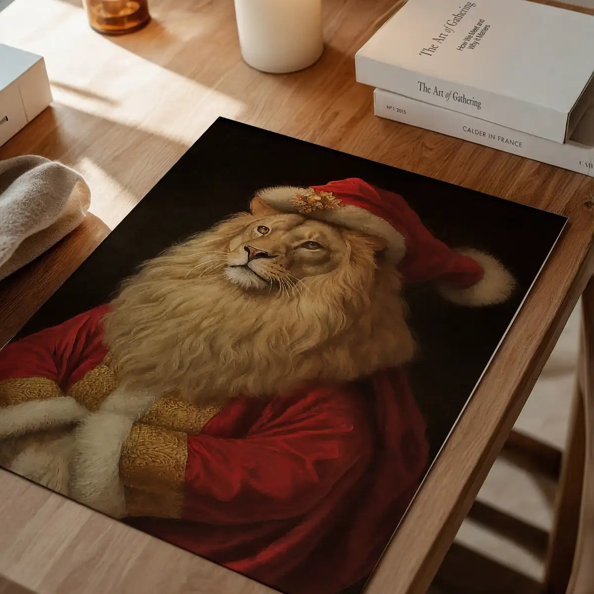 Christmas Lion Animal Portrait Print