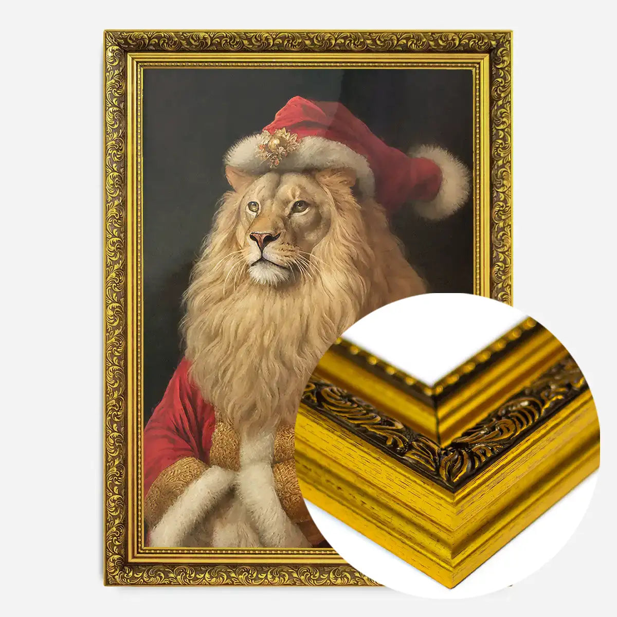 Christmas Lion Animal Portrait Print