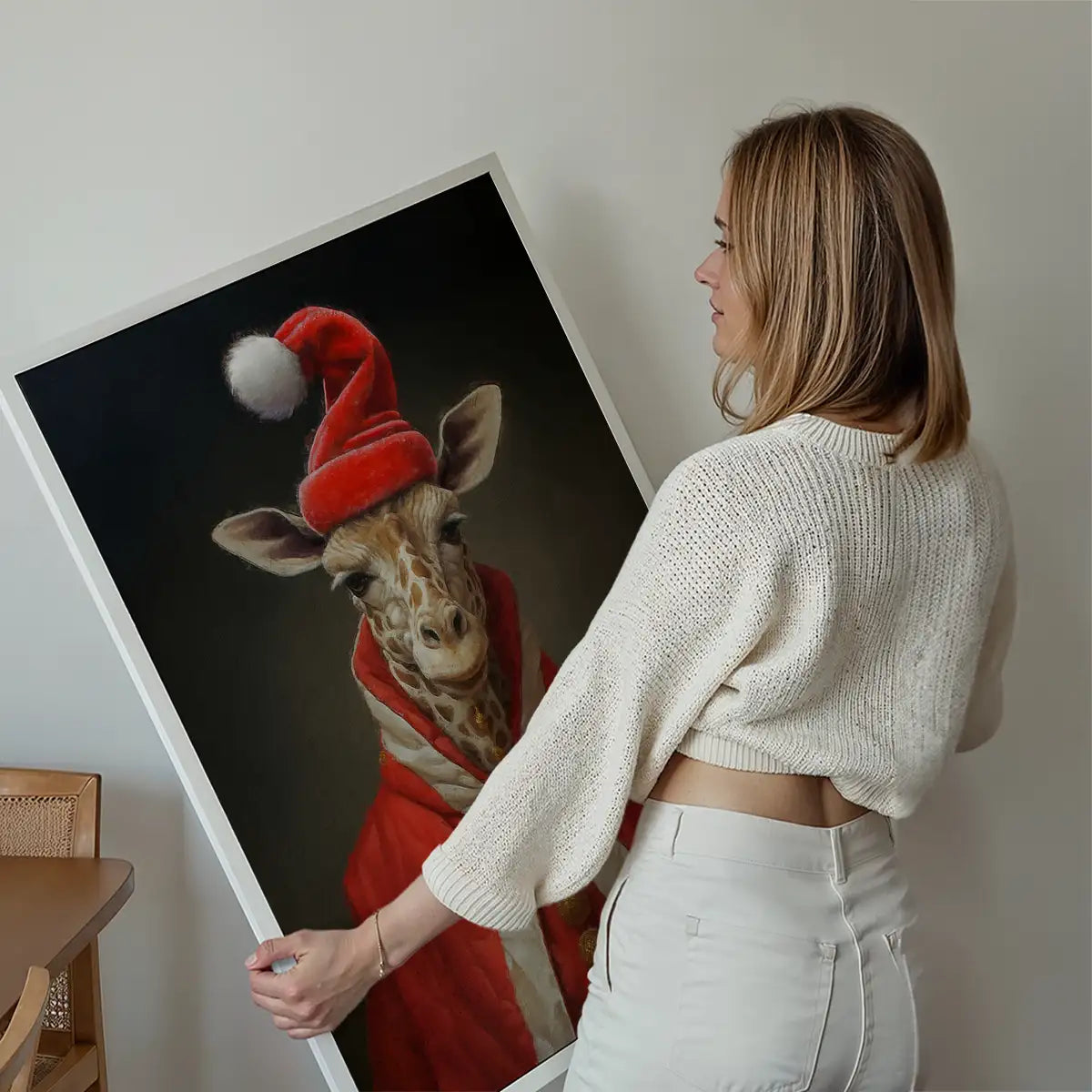 Christmas Giraffe Animal Portrait Print