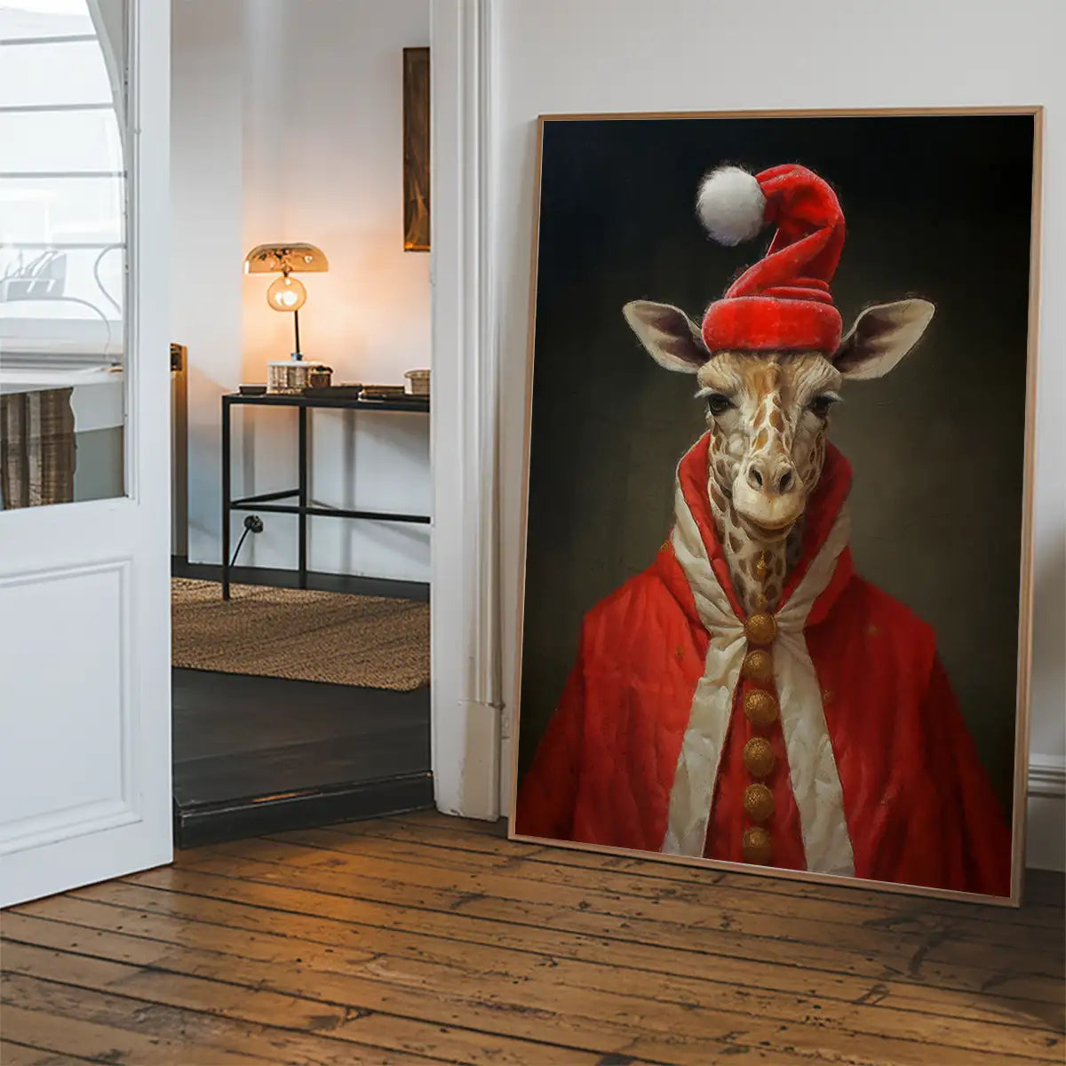 Christmas Giraffe Animal Portrait Print