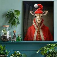 Christmas Giraffe Animal Portrait Print