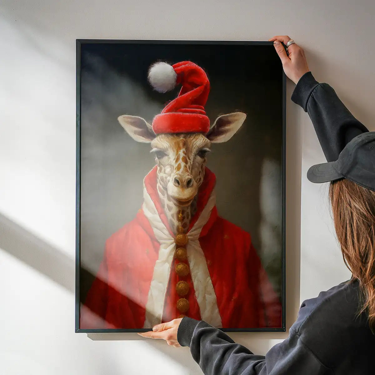 Christmas Giraffe Animal Portrait Print