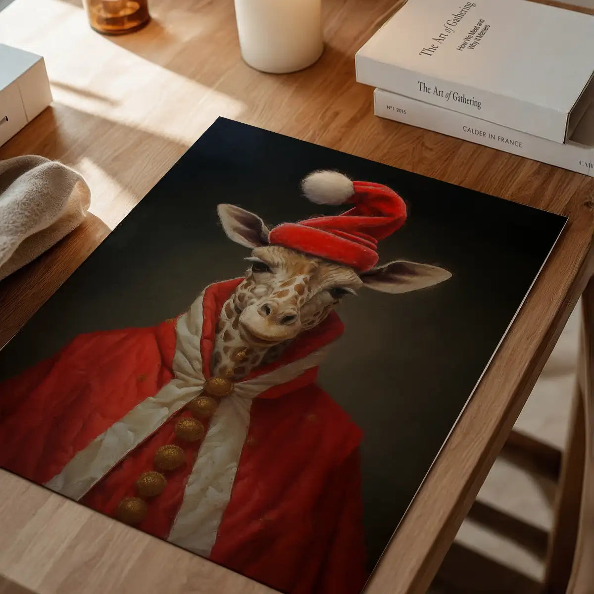 Christmas Giraffe Animal Portrait Print
