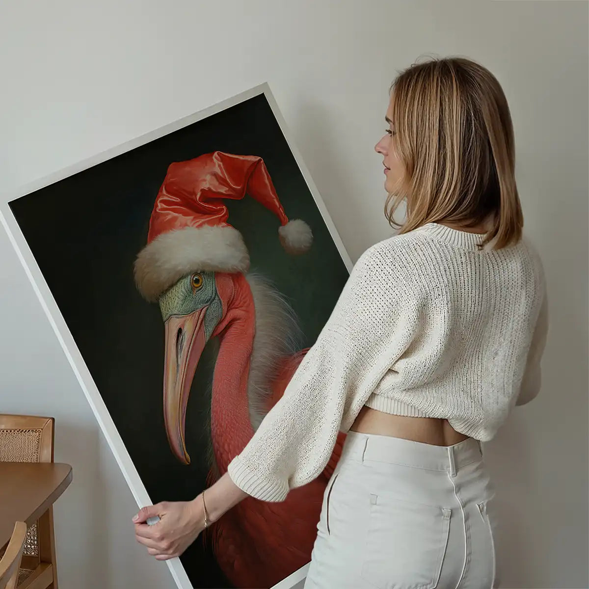 Christmas Flamingo Animal Portrait Print