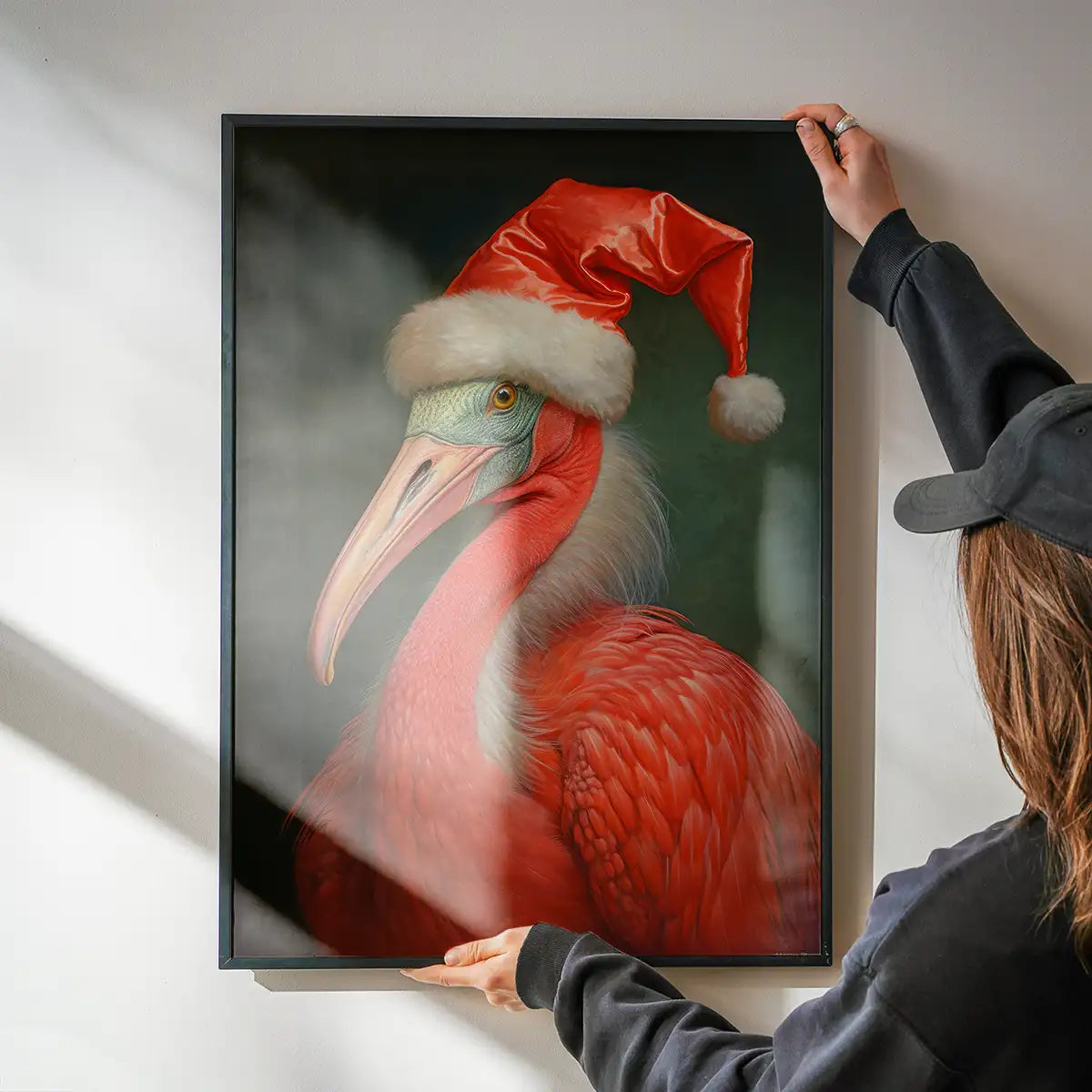 Christmas Flamingo Animal Portrait Print