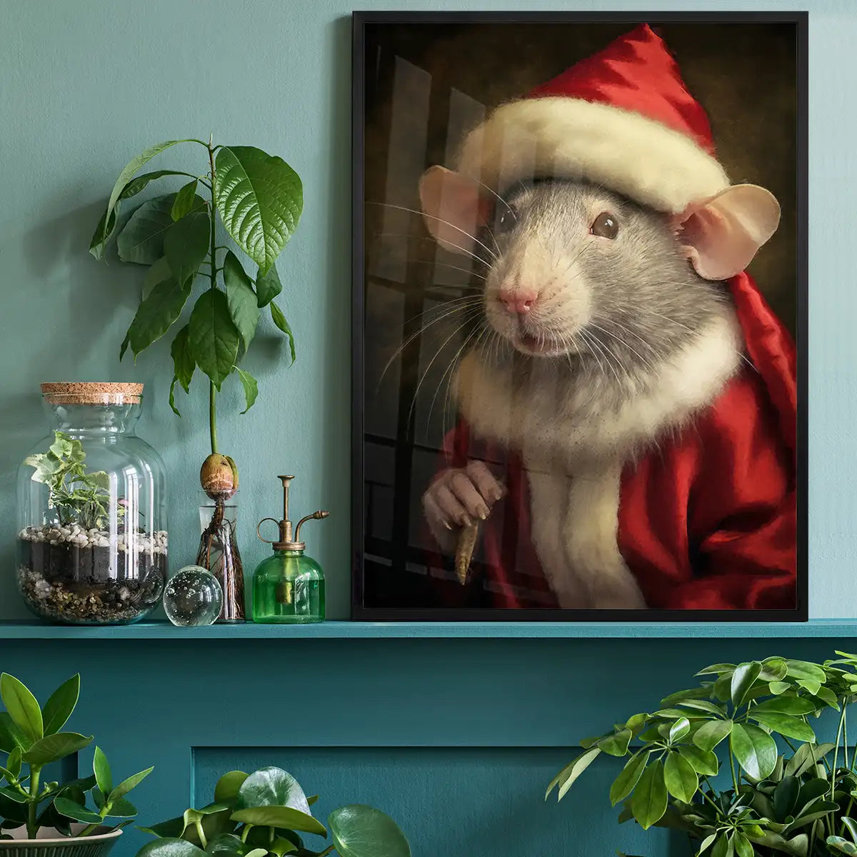 Christmas Rat Animal Portrait Print