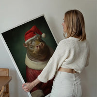 Christmas Hippo Animal Portrait Print