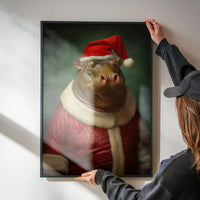 Christmas Hippo Animal Portrait Print