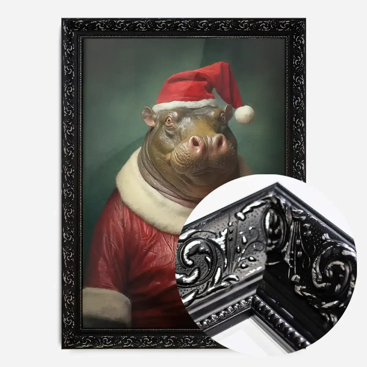 Christmas Hippo Animal Portrait Print