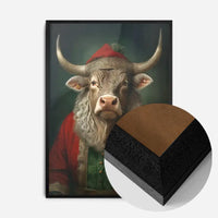 Christmas Bull Animal Portrait Print