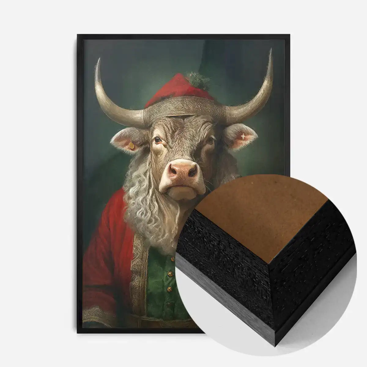 Christmas Bull Animal Portrait Print