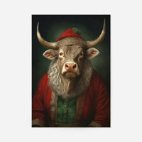 Christmas Bull Animal Portrait Print
