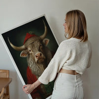 Christmas Bull Animal Portrait Print