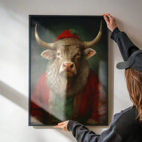 Christmas Bull Animal Portrait Print